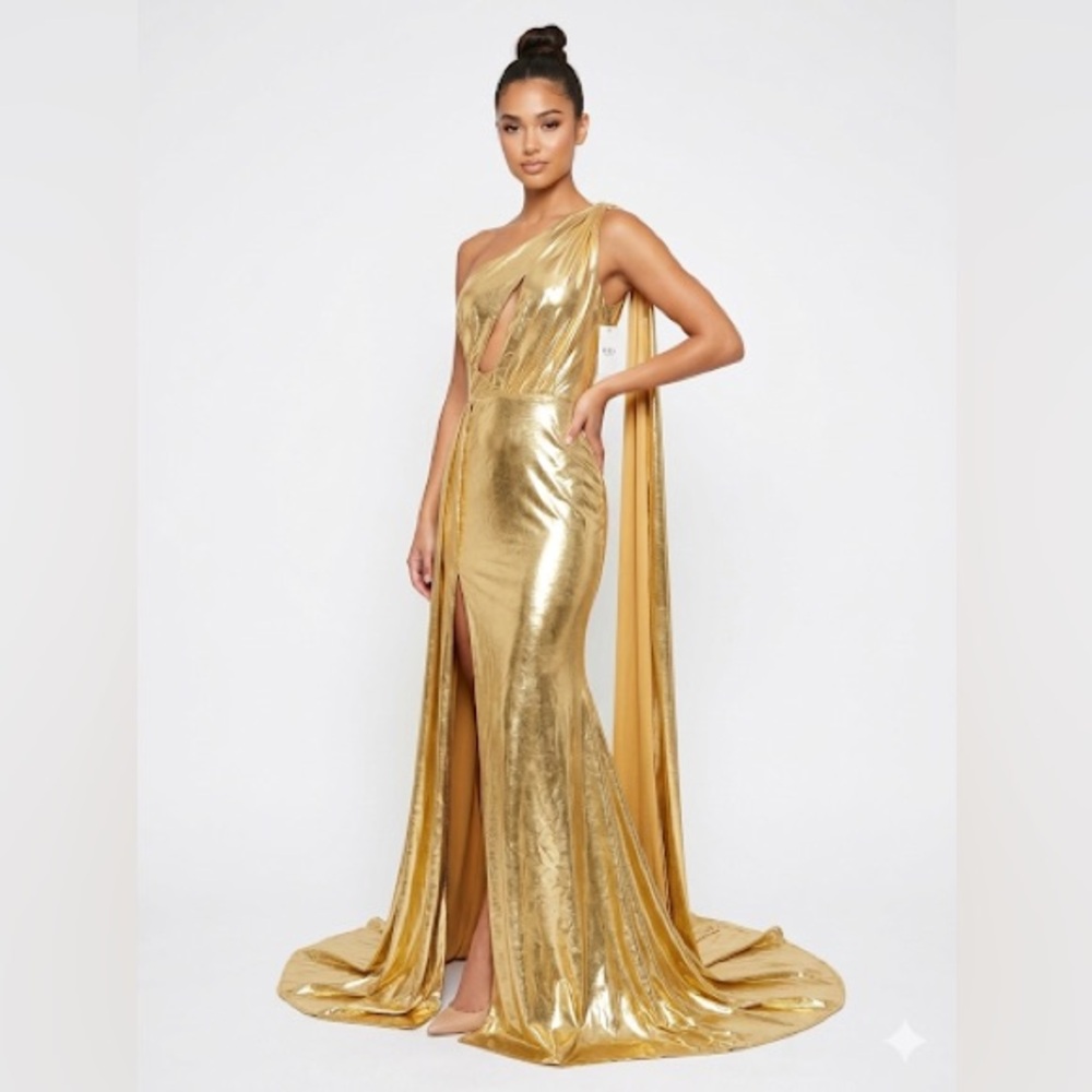 Alamour Women’s Glamorous Gold One-Shoulder Dress size‎ L.